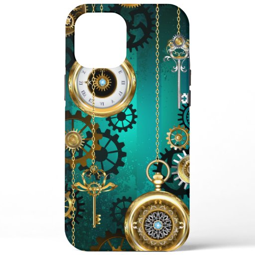 Steampunk Jewelry Watch on a Green Background iPhone 12 Pro Max Case