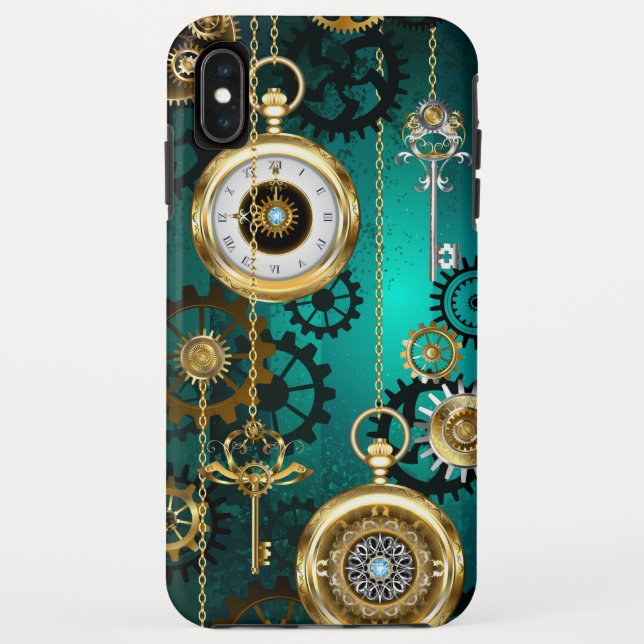 Steampunk Jewelry Watch on a Green Background Case-Mate iPhone Case (Back)