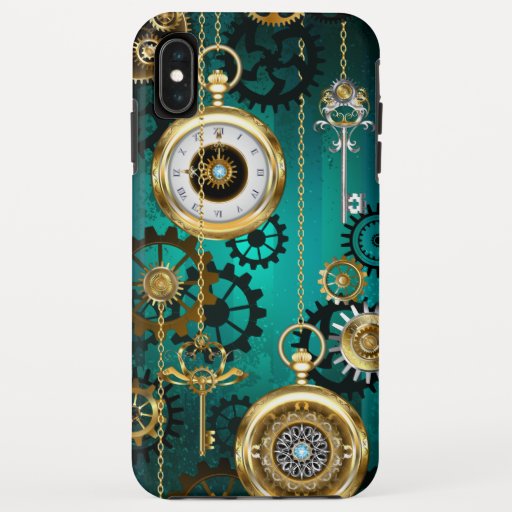 Steampunk Jewelry Watch on a Green Background iPhone XS Max Case