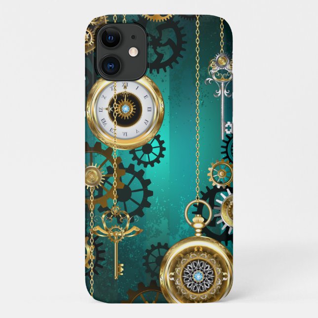 Steampunk Jewelry Watch on a Green Background Case-Mate iPhone Case (Back)