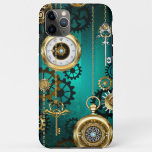Steampunk Jewelry Watch on a Green Background iPhone 11 Pro Max Case