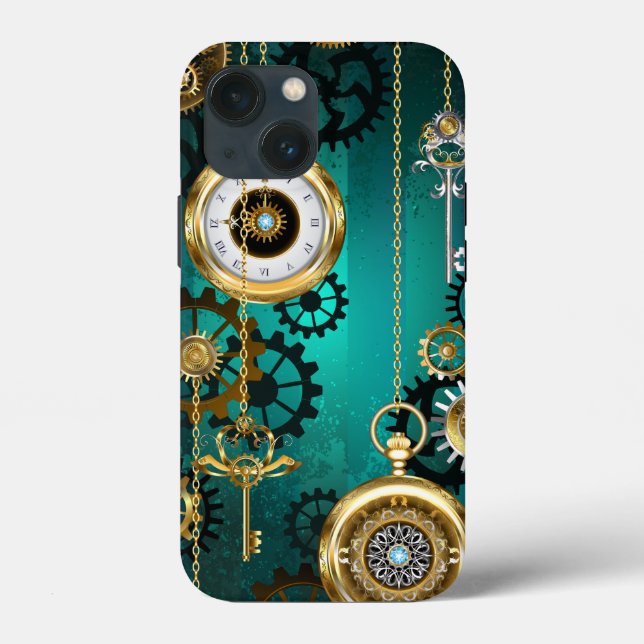 Steampunk Jewelry Watch on a Green Background Case-Mate iPhone Case (Back)