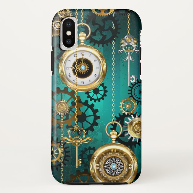 Steampunk Jewelry Watch on a Green Background Case-Mate iPhone Case (Back)