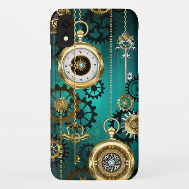 Steampunk Jewelry Watch on a Green Background Case-Mate iPhone Case (Back)