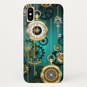 Steampunk Jewelry Watch on a Green Background iPhone X Case