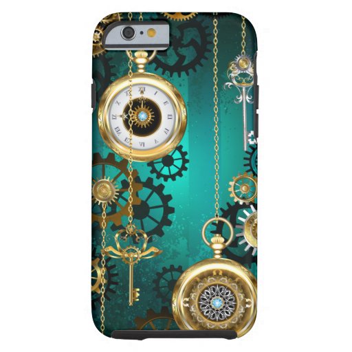 Steampunk Jewelry Watch on a Green Background Tough iPhone 6 Case