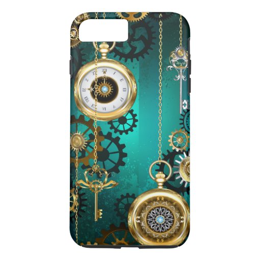 Steampunk Jewelry Watch on a Green Background iPhone 8 Plus/7 Plus Case