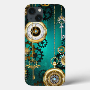 Steampunk Jewelry Watch on a Green Background iPhone 13 Case