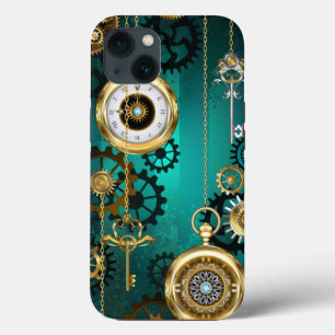 Steampunk Jewelry Watch on a Green Background iPhone 13 Case