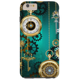 Steampunk Jewelry Watch on a Green Background Tough iPhone 6 Plus Case