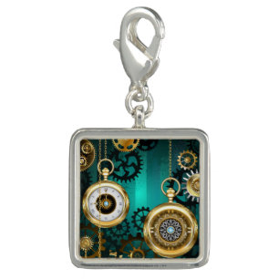 Steampunk Jewelry Watch on a Green Background Charm