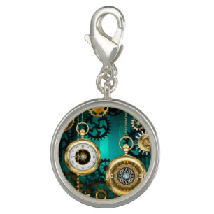 Steampunk Jewelry Watch on a Green Background Charm