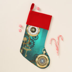 Steampunk Jewelry Watch on a Green Background Christmas Stocking
