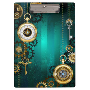 Steampunk Jewelry Watch on a Green Background Clipboard