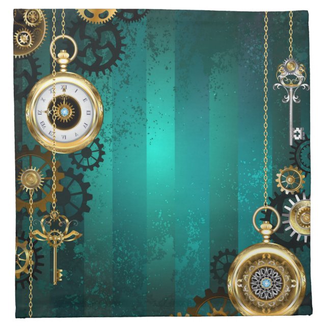 Steampunk Jewelry Watch on a Green Background Cloth Napkin (Front)