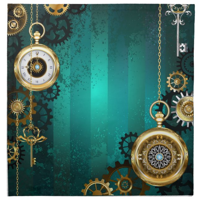 Steampunk Jewelry Watch on a Green Background Cloth Napkin (Front)