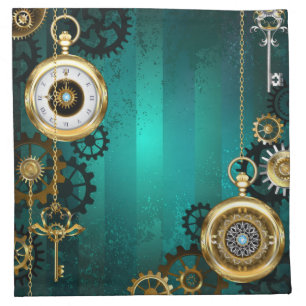 Steampunk Jewelry Watch on a Green Background Cloth Napkin