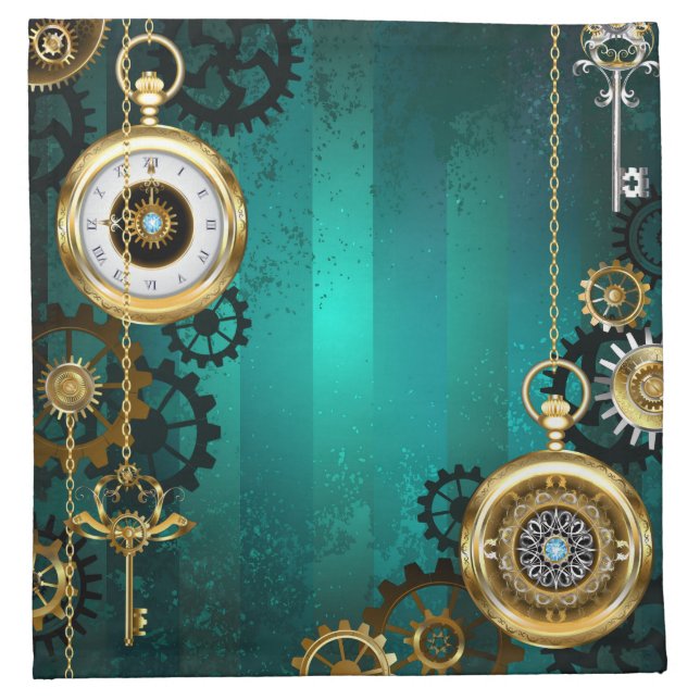 Steampunk Jewelry Watch on a Green Background Cloth Napkin (Front)