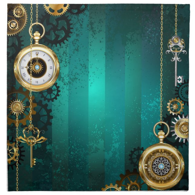 Steampunk Jewelry Watch on a Green Background Cloth Napkin (Front)