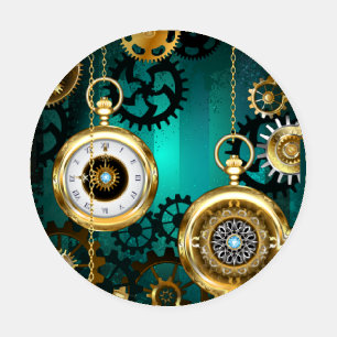 Steampunk Jewelry Watch on a Green Background Coaster Set