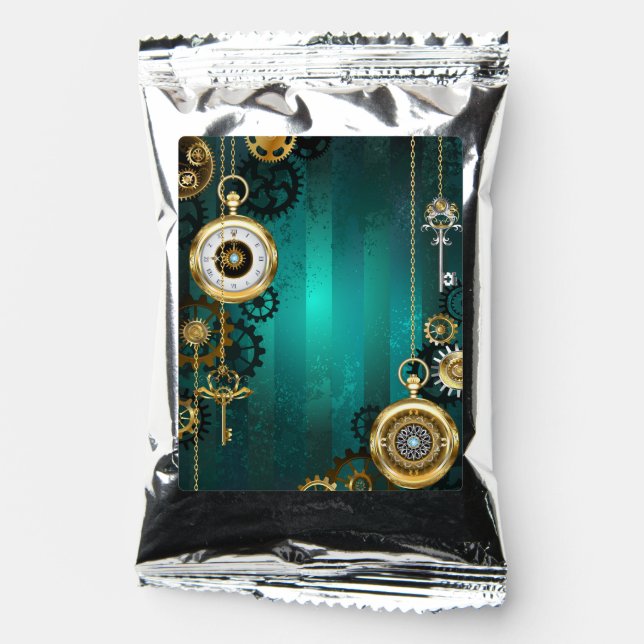 Steampunk Jewelry Watch on a Green Background Coffee Drink Mix (Front)