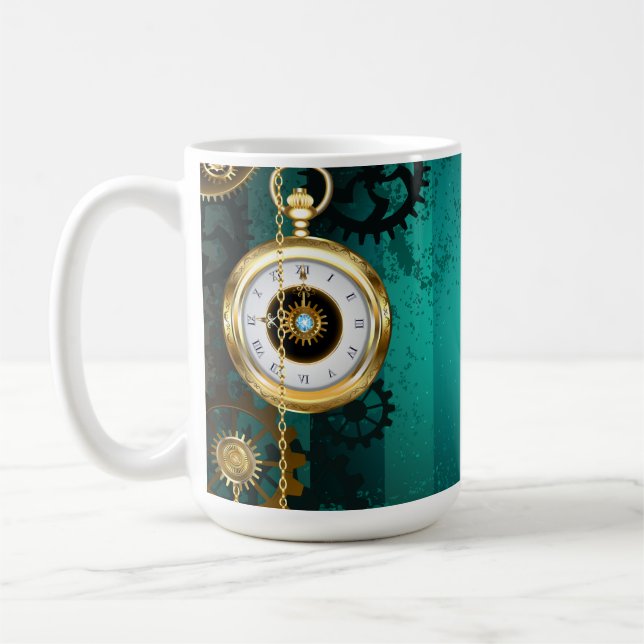 Steampunk Jewelry Watch on a Green Background Coffee Mug (Left)