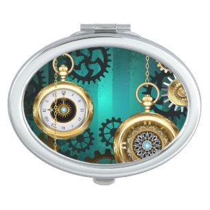 Steampunk Jewelry Watch on a Green Background Compact Mirror
