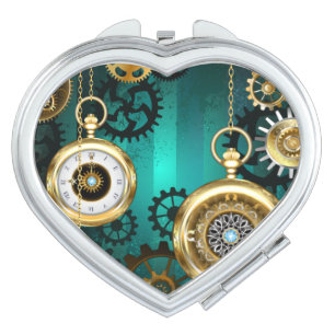 Steampunk Jewelry Watch on a Green Background Compact Mirror