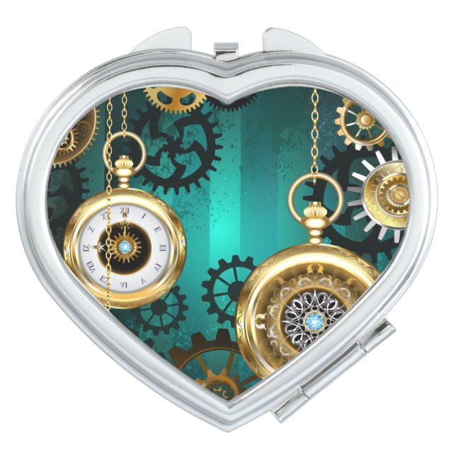 Steampunk Jewelry Watch on a Green Background Compact Mirror (Front)