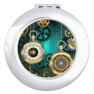 Steampunk Jewelry Watch on a Green Background Compact Mirror