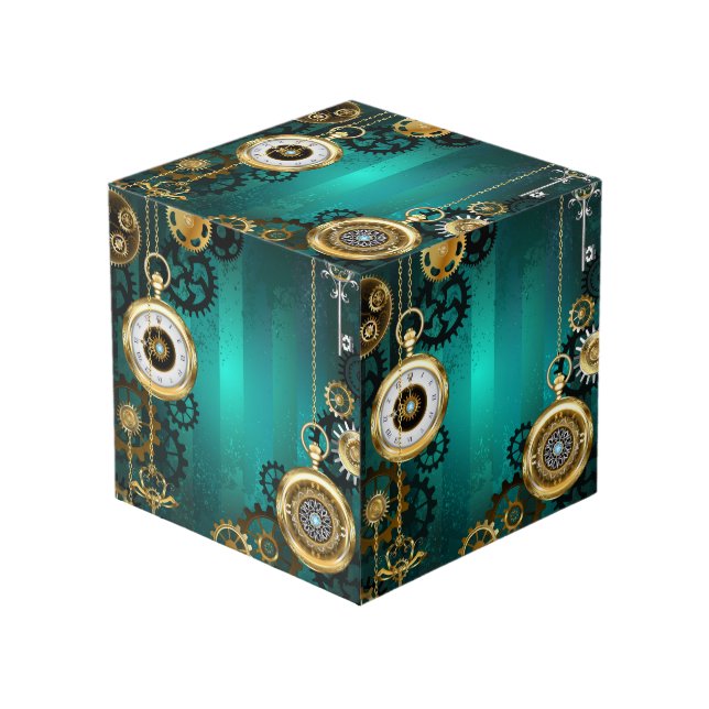 Steampunk Jewelry Watch on a Green Background Cube (Front Angled)