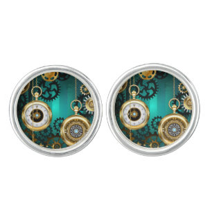 Steampunk Jewelry Watch on a Green Background Cufflinks