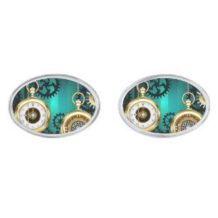 Steampunk Jewelry Watch on a Green Background Cufflinks