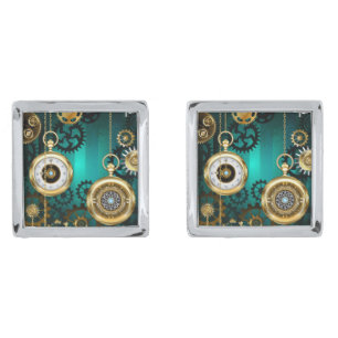 Steampunk Jewelry Watch on a Green Background Cufflinks