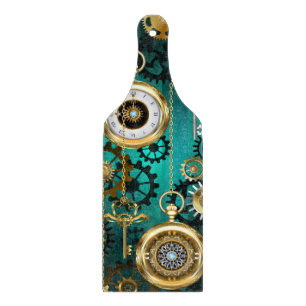 Steampunk Jewelry Watch on a Green Background Cutting Board