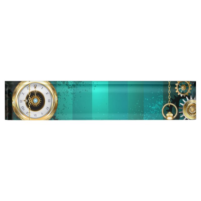 Steampunk Jewelry Watch on a Green Background Desk Name Plate (Front)