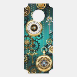 Steampunk Jewelry Watch on a Green Background Door Hanger
