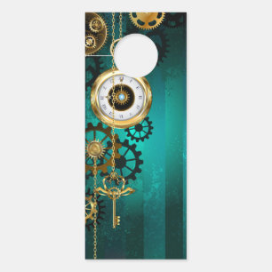 Steampunk Jewelry Watch on a Green Background Door Hanger