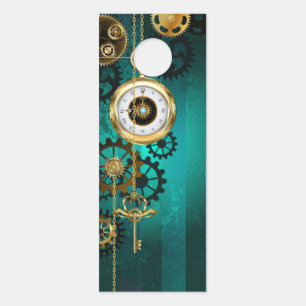 Steampunk Jewelry Watch on a Green Background Door Hanger