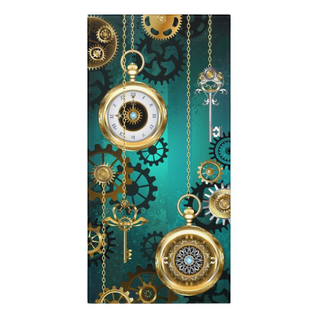Steampunk Jewelry Watch on a Green Background Door Sign (Classic Front Vert)