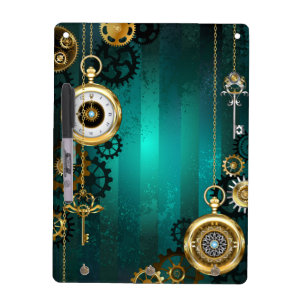 Steampunk Jewelry Watch on a Green Background Dry Erase Board
