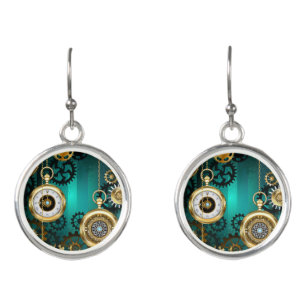 Steampunk Jewelry Watch on a Green Background Earrings