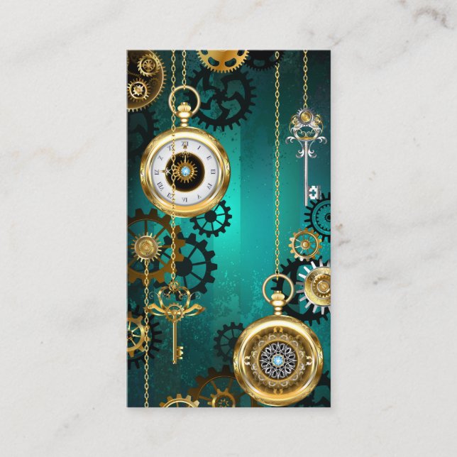 Steampunk Jewelry Watch on a Green Background Enclosure Card (Front)