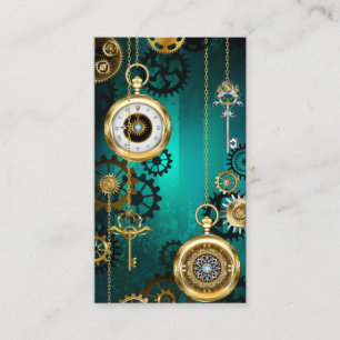 Steampunk Jewelry Watch on a Green Background Enclosure Card