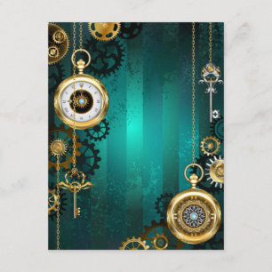 Steampunk Jewelry Watch on a Green Background Enclosure Card
