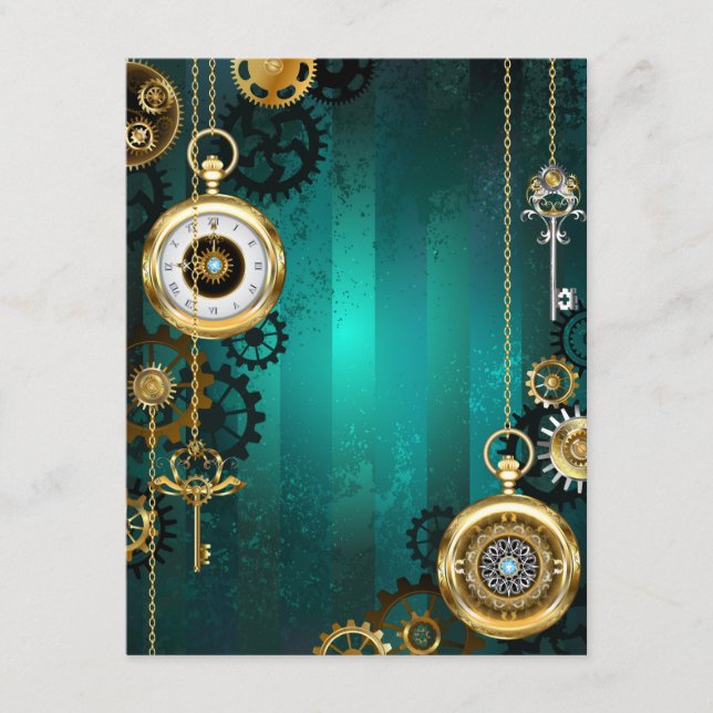 Steampunk Jewelry Watch on a Green Background Enclosure Card (Front)