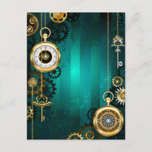 Steampunk Jewelry Watch on a Green Background Enclosure Card