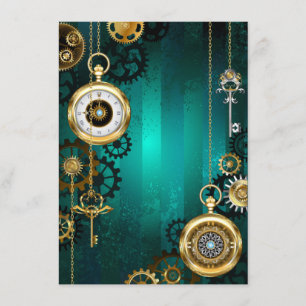 Steampunk Jewelry Watch on a Green Background Enclosure Card