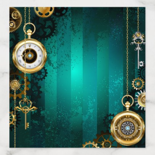 Steampunk Jewelry Watch on a Green Background Envelope Liner