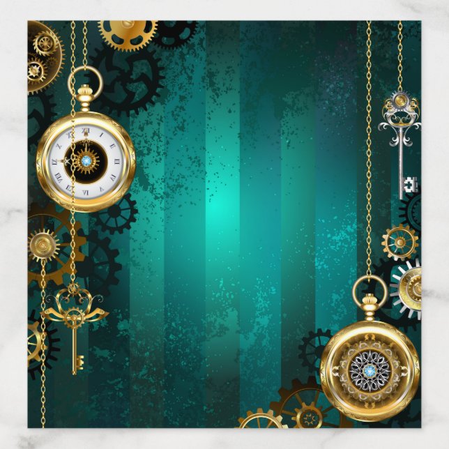 Steampunk Jewelry Watch on a Green Background Envelope Liner (Design)